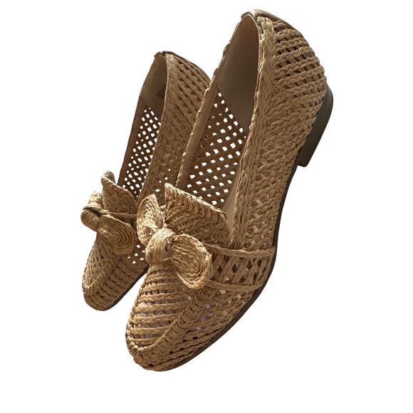Charles David Finite Natural Woven Raffia Loafers Bow Detail Oval Toe Size 8.5 - Picture 2 of 7